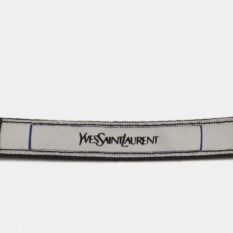 Pre Owned مظلة قابلة للطي سان لوران شعار مقلم أزرق بحري معدن ونيلون