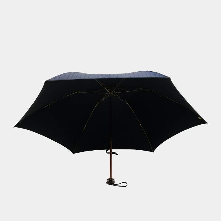 Pre Owned مظلة قابلة للطي سان لوران شعار مقلم أزرق بحري معدن ونيلون