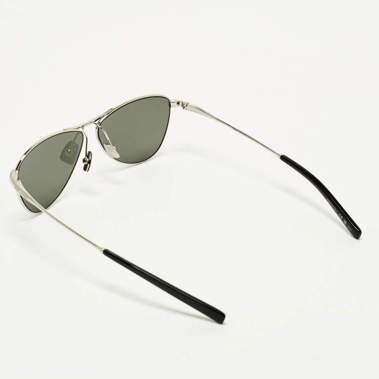 Pre Owned Saint Laurent Black/Silver Tone SL 831 Vesper Aviator Sunglasses