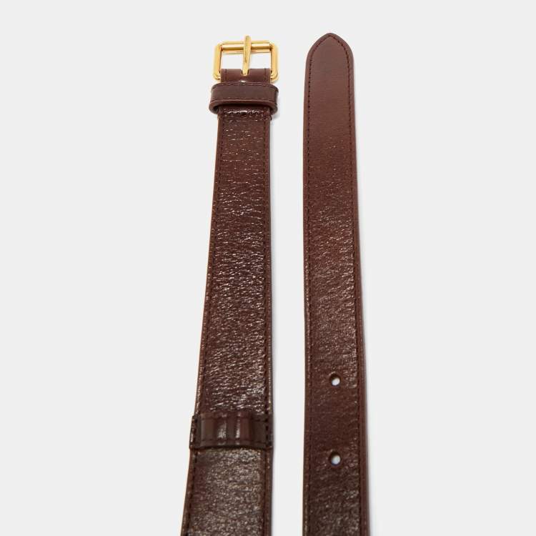 Pre Owned Saint Laurent 85CM Buckle Belt Burgundy Leather