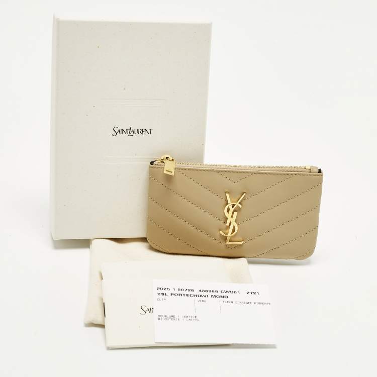 Pre Owned Saint Laurent Cassandre Key Pouch Beige Matelassé Leather