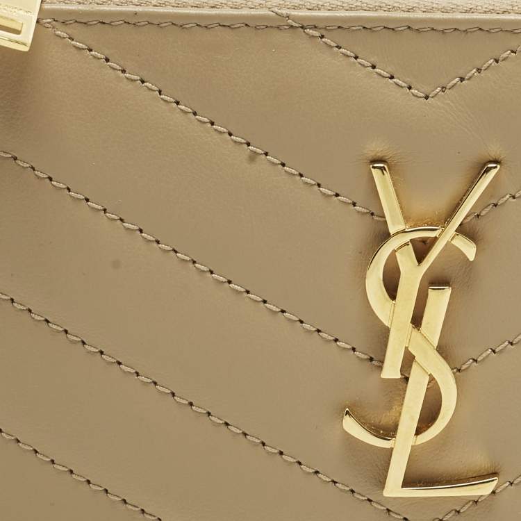 Pre Owned Saint Laurent Cassandre Key Pouch Beige Matelassé Leather