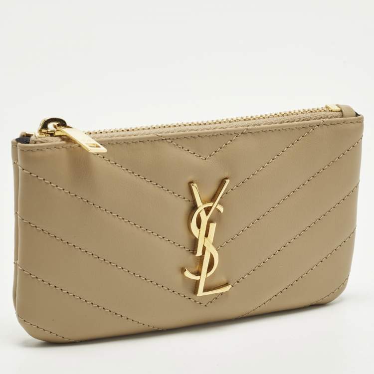 Pre Owned Saint Laurent Cassandre Key Pouch Beige Matelassé Leather