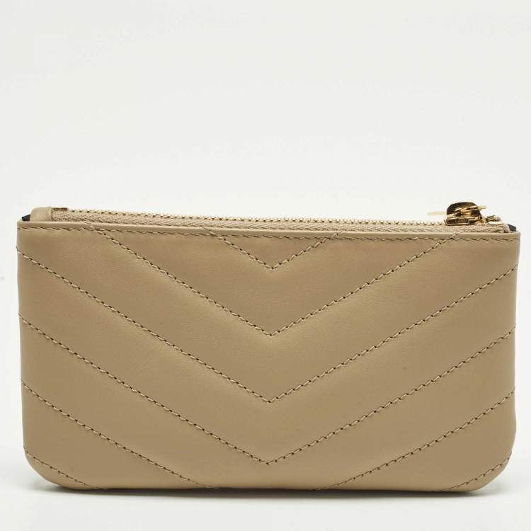 Pre Owned Saint Laurent Cassandre Key Pouch Beige Matelassé Leather