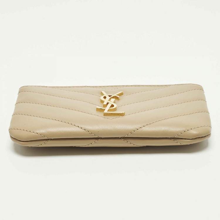 Pre Owned Saint Laurent Cassandre Key Pouch Beige Matelassé Leather