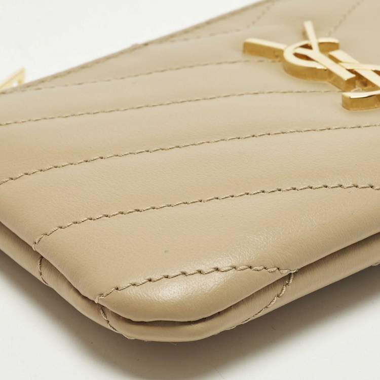 Pre Owned Saint Laurent Cassandre Key Pouch Beige Matelassé Leather