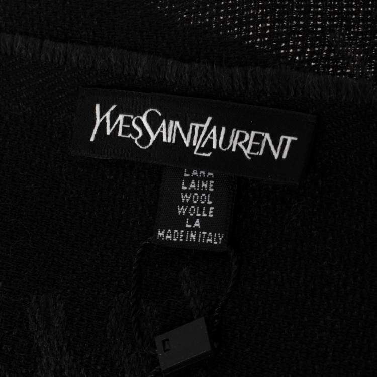 Pre Owned Yves Saint Laurent Black Jacquard Signature Wool Scarf