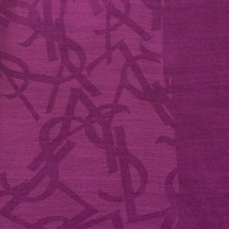 Pre Owned Saint Laurent Paris Purple Logo Monogram Silk Scarf
