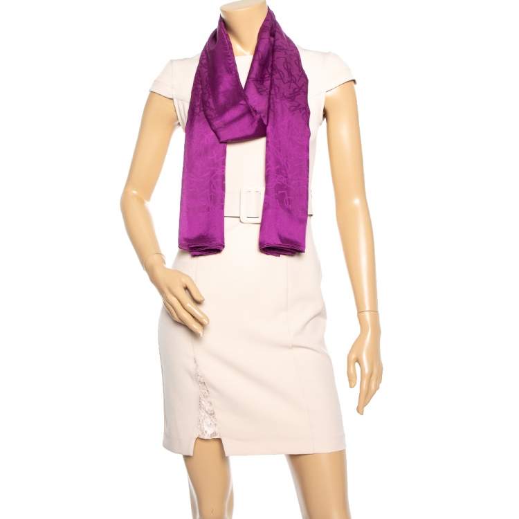 Pre Owned Saint Laurent Paris Purple Logo Monogram Silk Scarf