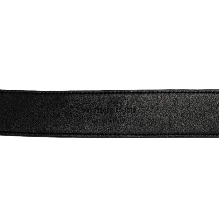 Pre Owned Saint Laurent Black Croc Embossed Patent Leather Monogram Square Buckle Belt 80 CM