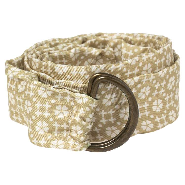 Pre Owned Yves Saint Laurent Beige Floral Print Silk Belt