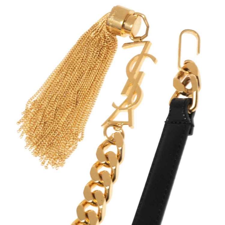 Pre Owned Saint Laurent Black Leather Monogram Tassel Chain Belt