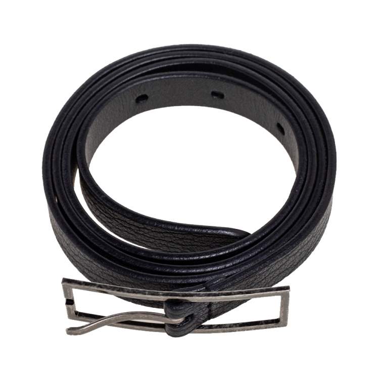 Pre Owned Saint Laurent Black Leather Buckle Slim Belt 85CM