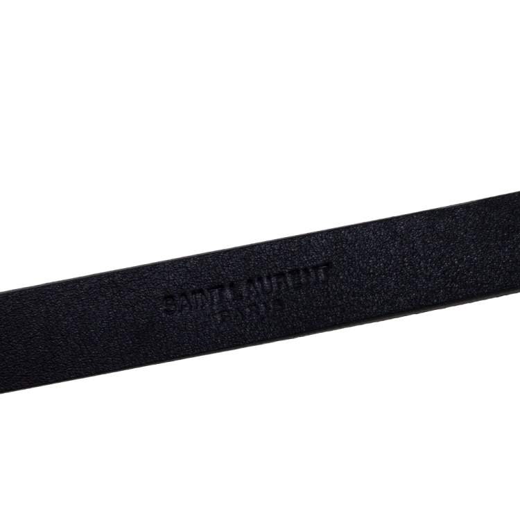 Pre Owned Saint Laurent Black Leather Buckle Slim Belt 85CM