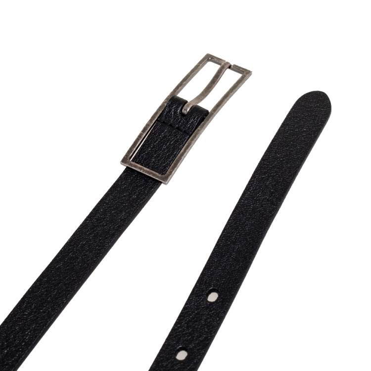 Pre Owned Saint Laurent Black Leather Buckle Slim Belt 85CM