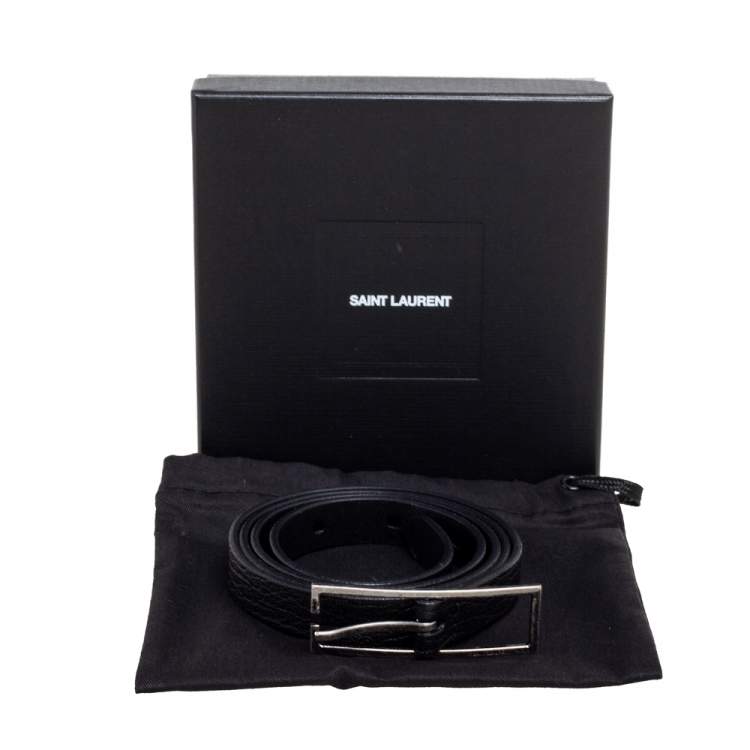 Pre Owned Saint Laurent Black Leather Buckle Slim Belt 85CM