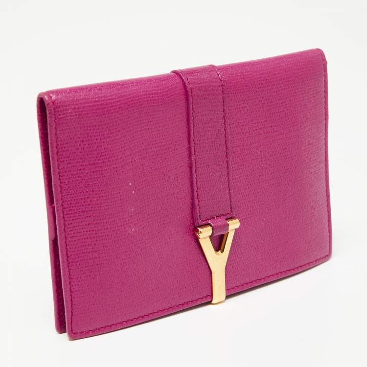 Pre Owned Saint Laurent Fuchsia Leather Y Ligne Passport Cover