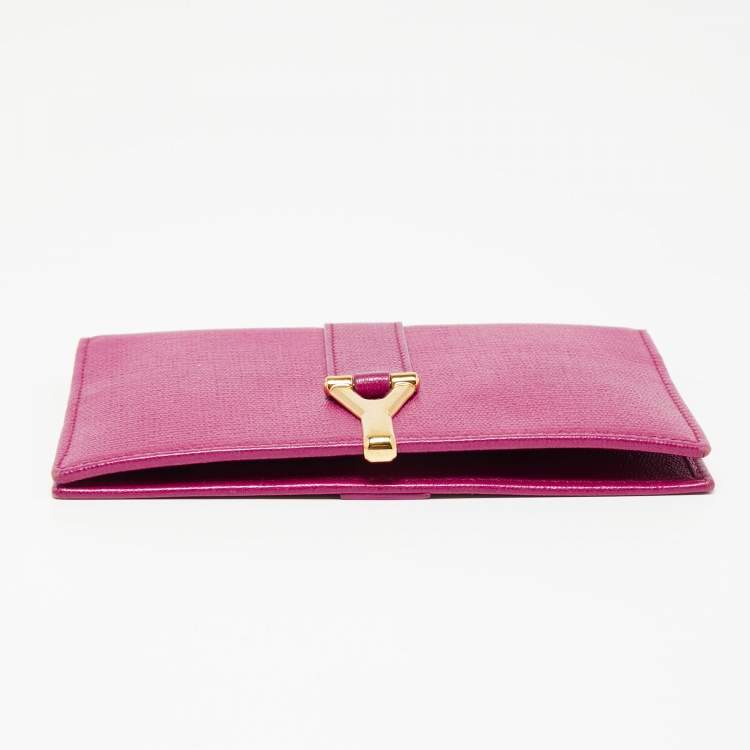 Pre Owned Saint Laurent Fuchsia Leather Y Ligne Passport Cover