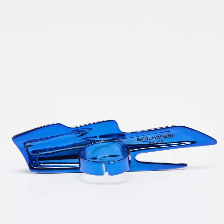 Pre Owned Saint Laurent Babylone Blue Metal Coated Ring 