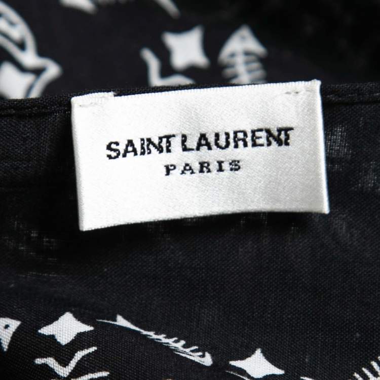 Pre Owned Saint Laurent Black Paisley Print Cotton Bandana 