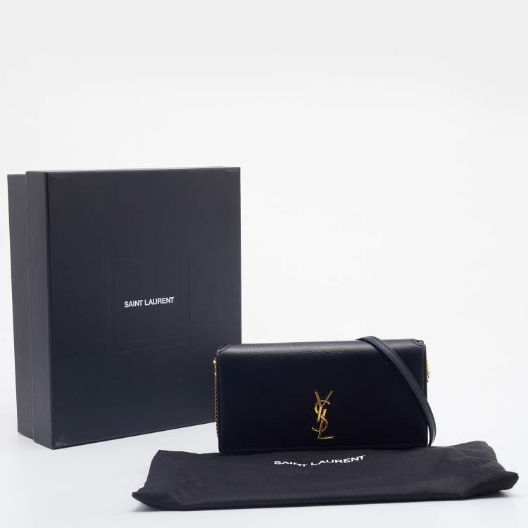 Pre Owned Saint Laurent Black Leather Phone Holder Bag