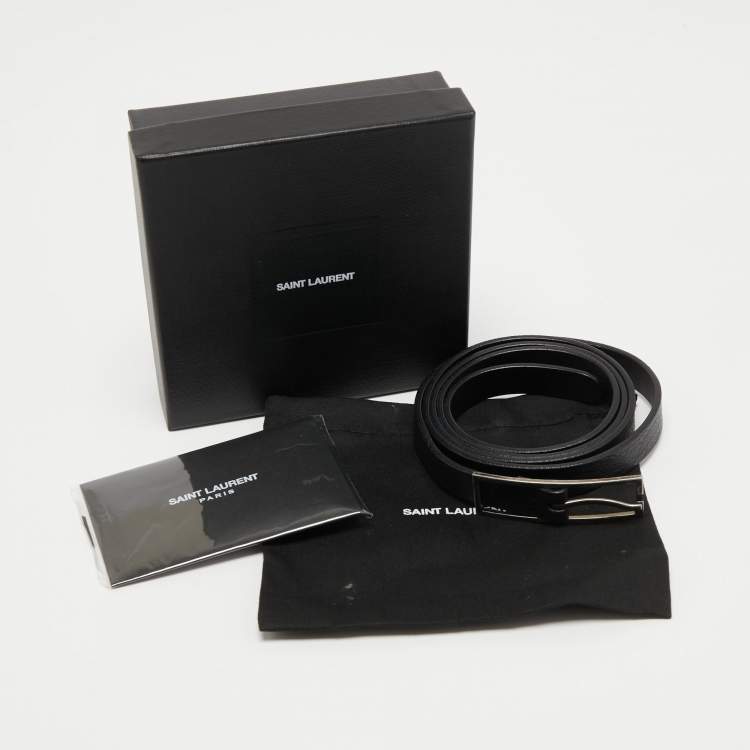 Pre Owned Saint Laurent Black Leather Slim Buckle Belt 100CM