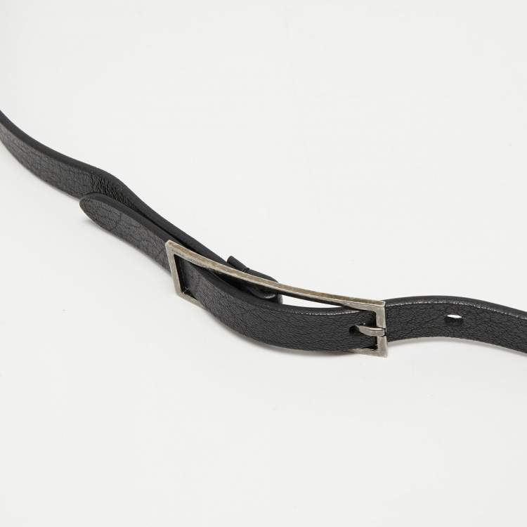 Pre Owned Saint Laurent Black Leather Slim Buckle Belt 100CM