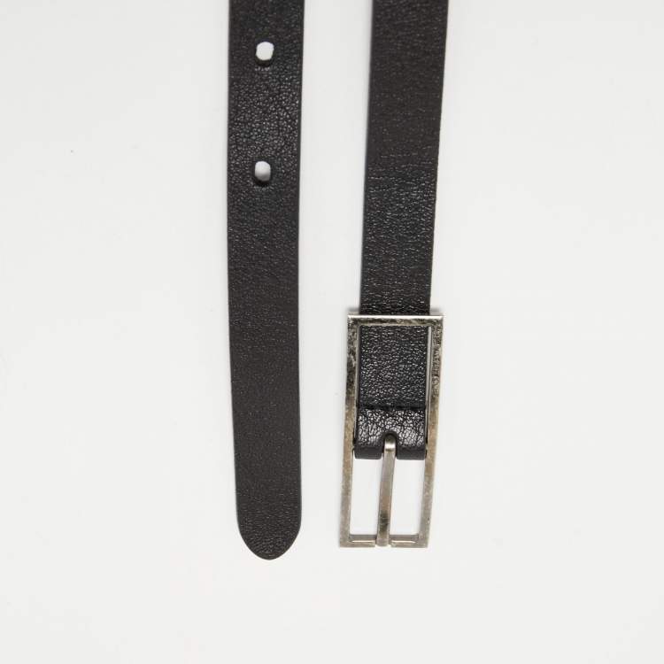 Pre Owned Saint Laurent Black Leather Slim Buckle Belt 100CM