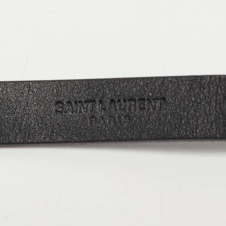 Pre Owned Saint Laurent Black Leather Slim Buckle Belt 100CM