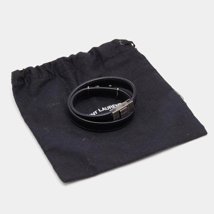 Pre Owned Saint Laurent Black Leather Opyum Double Wrap Bracelet