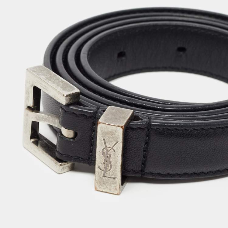 Pre Owned Saint Laurent Black Leather Buckle Slim Belt 85CM