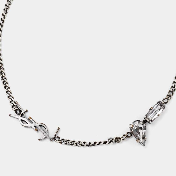 Pre Owned Saint Laurent Paris Silver Tone Opyum Charm Bracelet