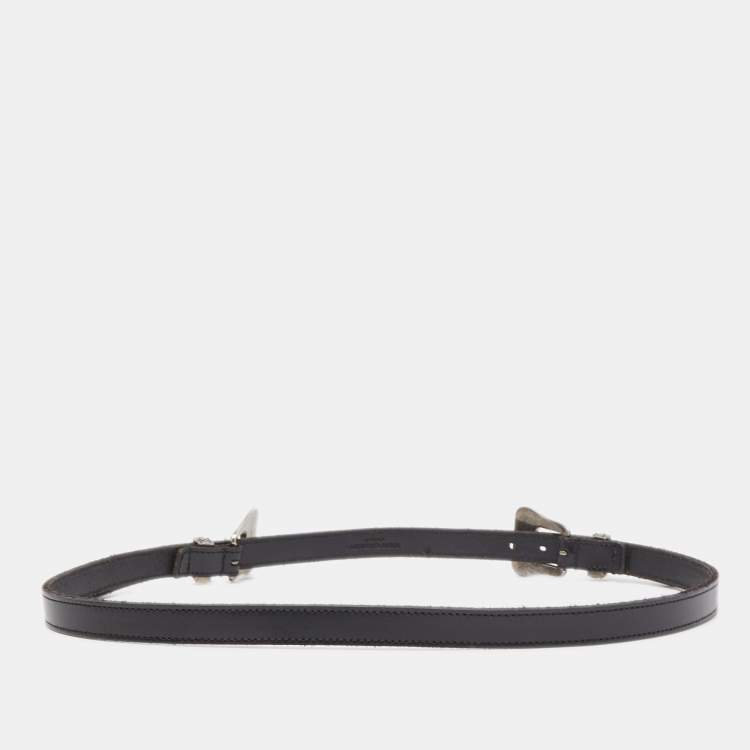 Pre Owned Saint Laurent Black Leather Western Adjustable Buckle Belt 80CM
