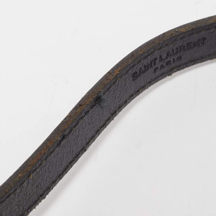 Pre Owned Saint Laurent Black Leather Western Adjustable Buckle Belt 80CM