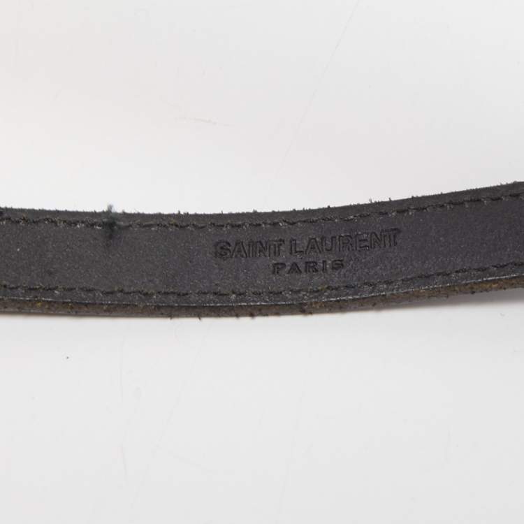 Pre Owned Saint Laurent Black Leather Western Adjustable Buckle Belt 80CM