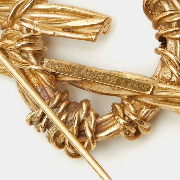 Pre Owned Saint Laurent Gold Tone Monogram Pin Brooch