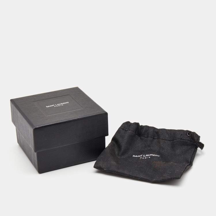Pre Owned Saint Laurent Arty Glass Gunmetal Tone Ring Size 55
