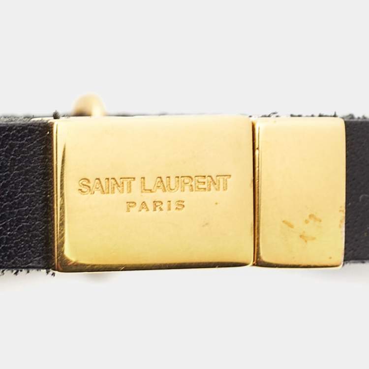 Pre Owned Saint Laurent Opyum Black Leather Gold Tone Bracelet