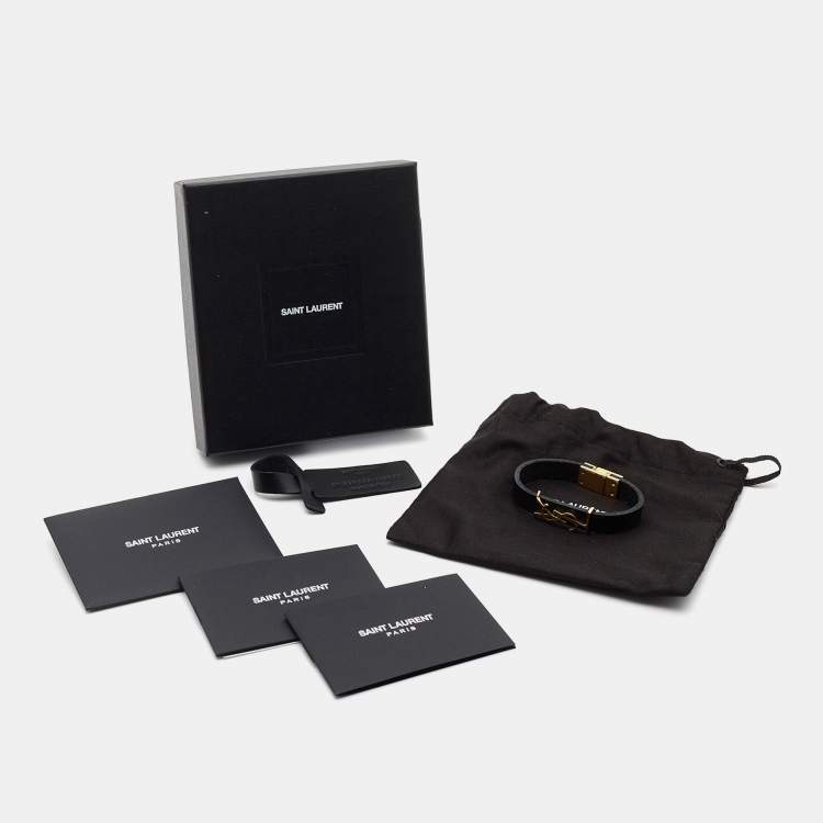 Pre Owned Saint Laurent Opyum Black Leather Gold Tone Bracelet
