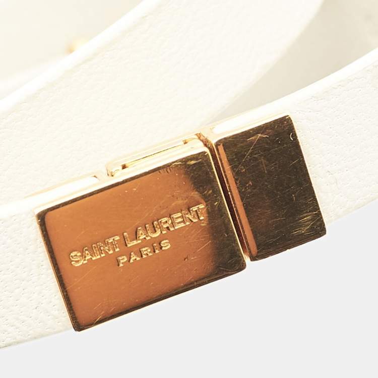 Pre Owned Saint Laurent Paris White Leather Opyum Gold Tone Wrap Bracelet