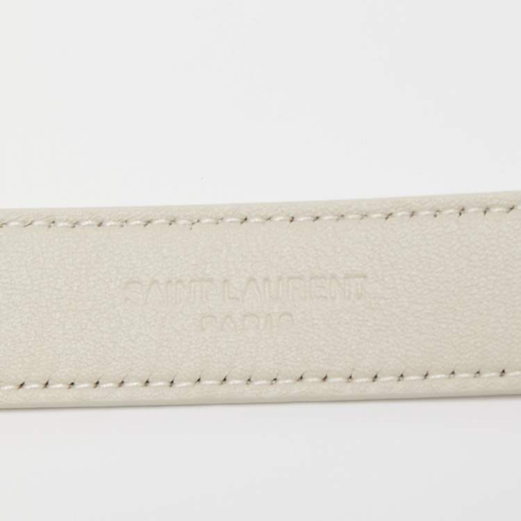 Pre Owned Saint Laurent White Leather Monogram Square Buckle Belt 75CM