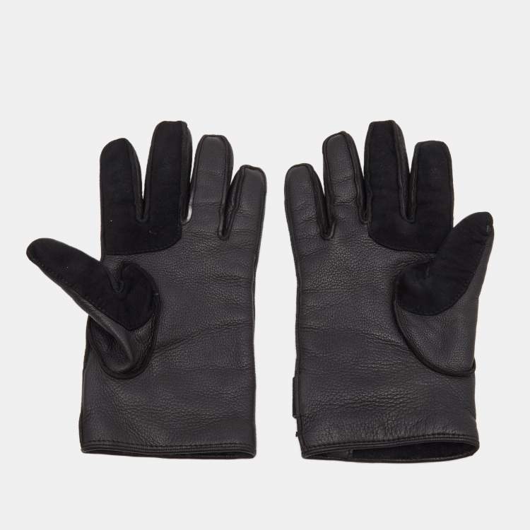 Pre Owned Yves Saint Laurent Black Leather & Cashmere Lined Gloves Size 8