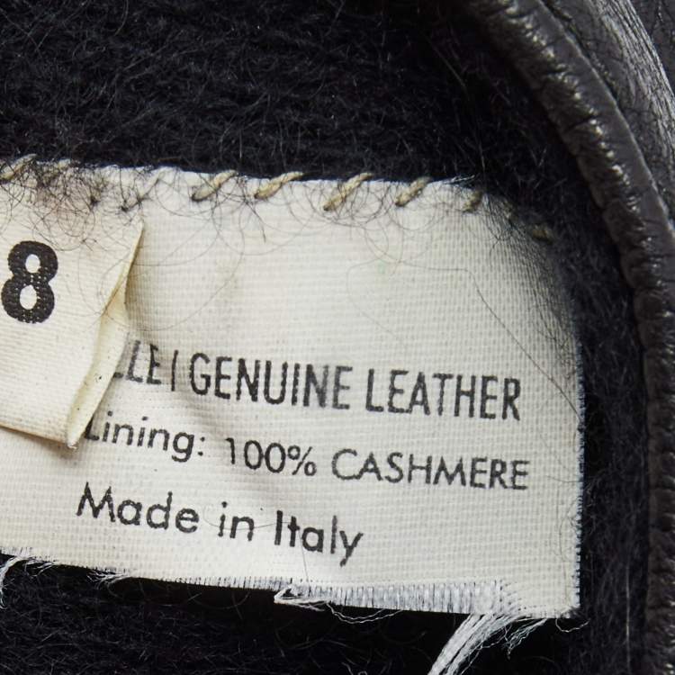 Pre Owned Yves Saint Laurent Black Leather & Cashmere Lined Gloves Size 8