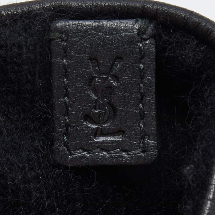 Pre Owned Yves Saint Laurent Black Leather & Cashmere Lined Gloves Size 8