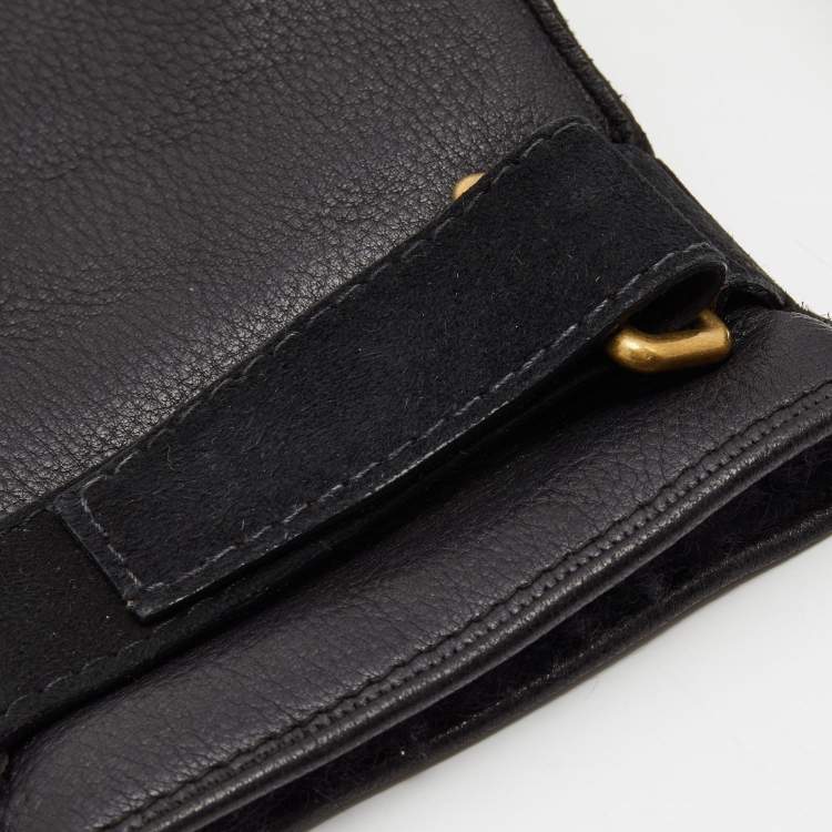Pre Owned Yves Saint Laurent Black Leather & Cashmere Lined Gloves Size 8