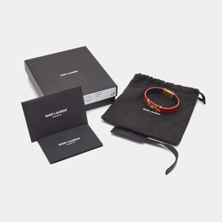 Pre Owned Saint Laurent Opyum Leather Gold Tone Bracelet