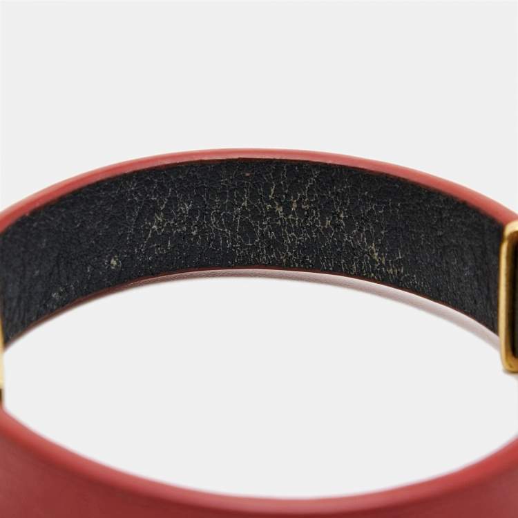 Pre Owned Saint Laurent Opyum Leather Gold Tone Bracelet