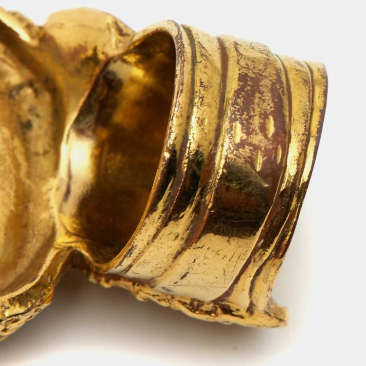 Pre Owned Saint Laurent Paris Arty Glass Cabochon Gold Tone Ring Size 50