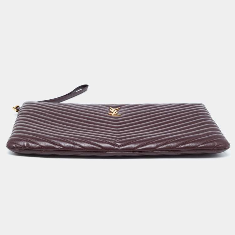 Pre Owned Saint Laurent Burgundy Matelasse Leather Document Holder 