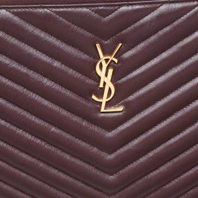 Pre Owned Saint Laurent Burgundy Matelasse Leather Document Holder 